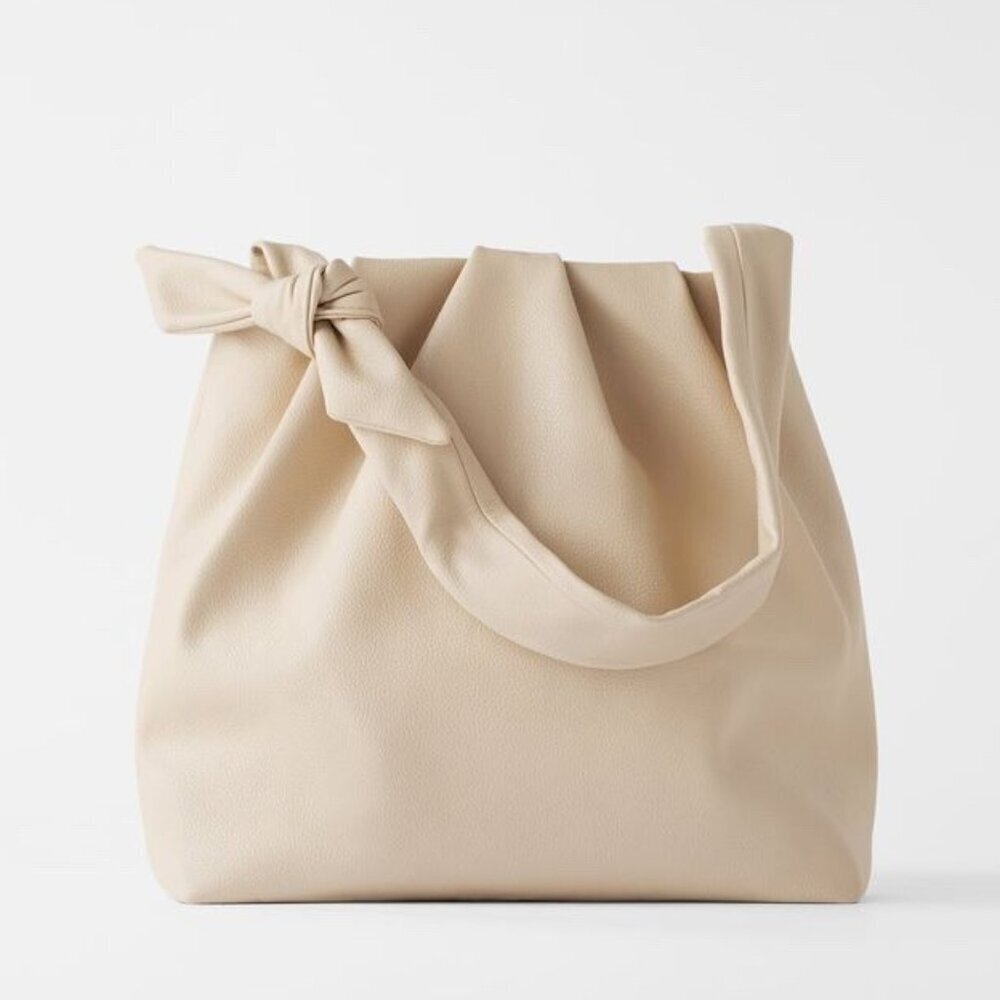 Zara Faux Leather Knotted Tie Shoulder Bag Cream
